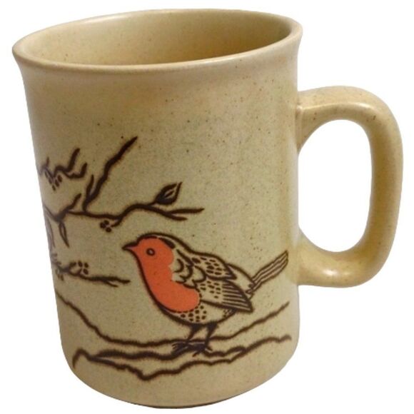 Vintage Coffee Mug Beige Robin Red Breast Pattern Cameron Korea - Picture 1 of 8